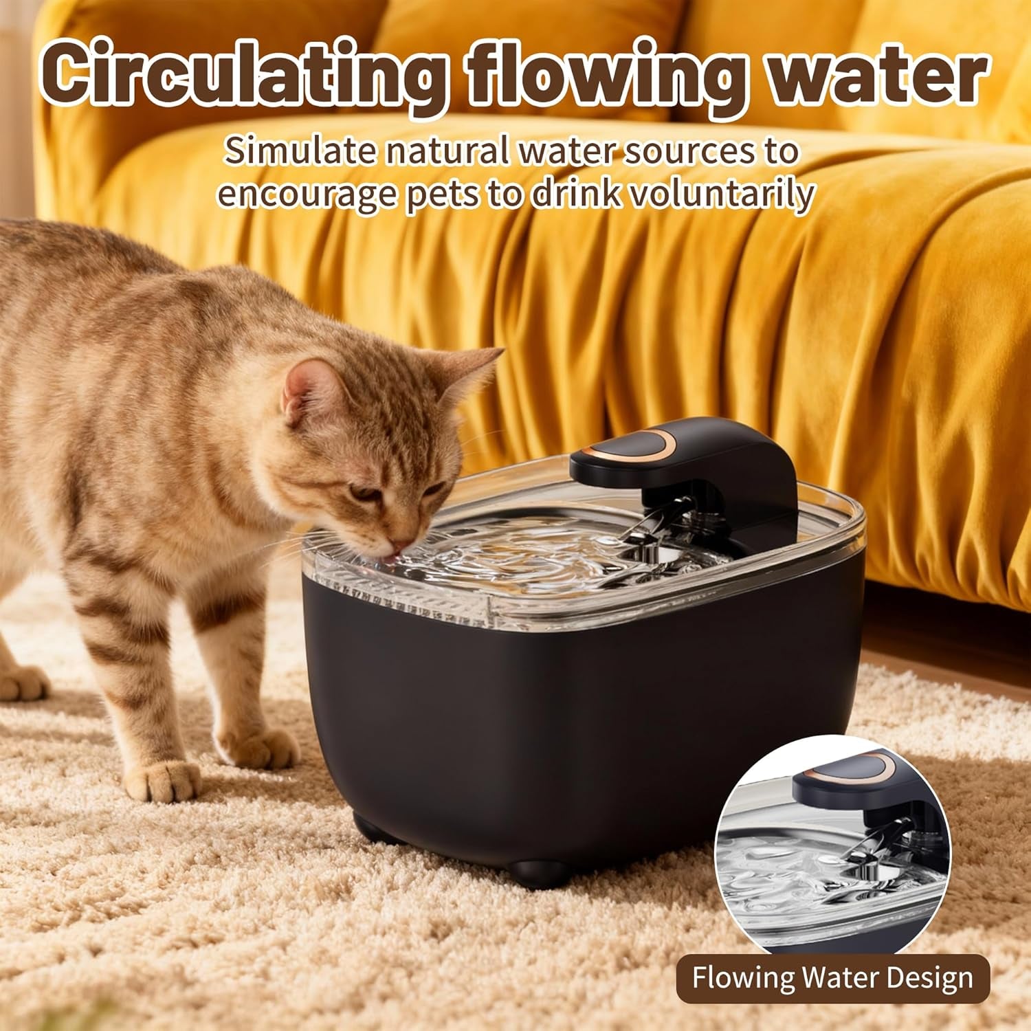Cat Water Fountain 2.5L with Detachable Tank, Wireless Automatic Pet Water Fountain for Cats & Small Dogs, Quiet Flowing Water Bowl with Filter, Easy to Clean, Indoor Cat Drinking Fountain