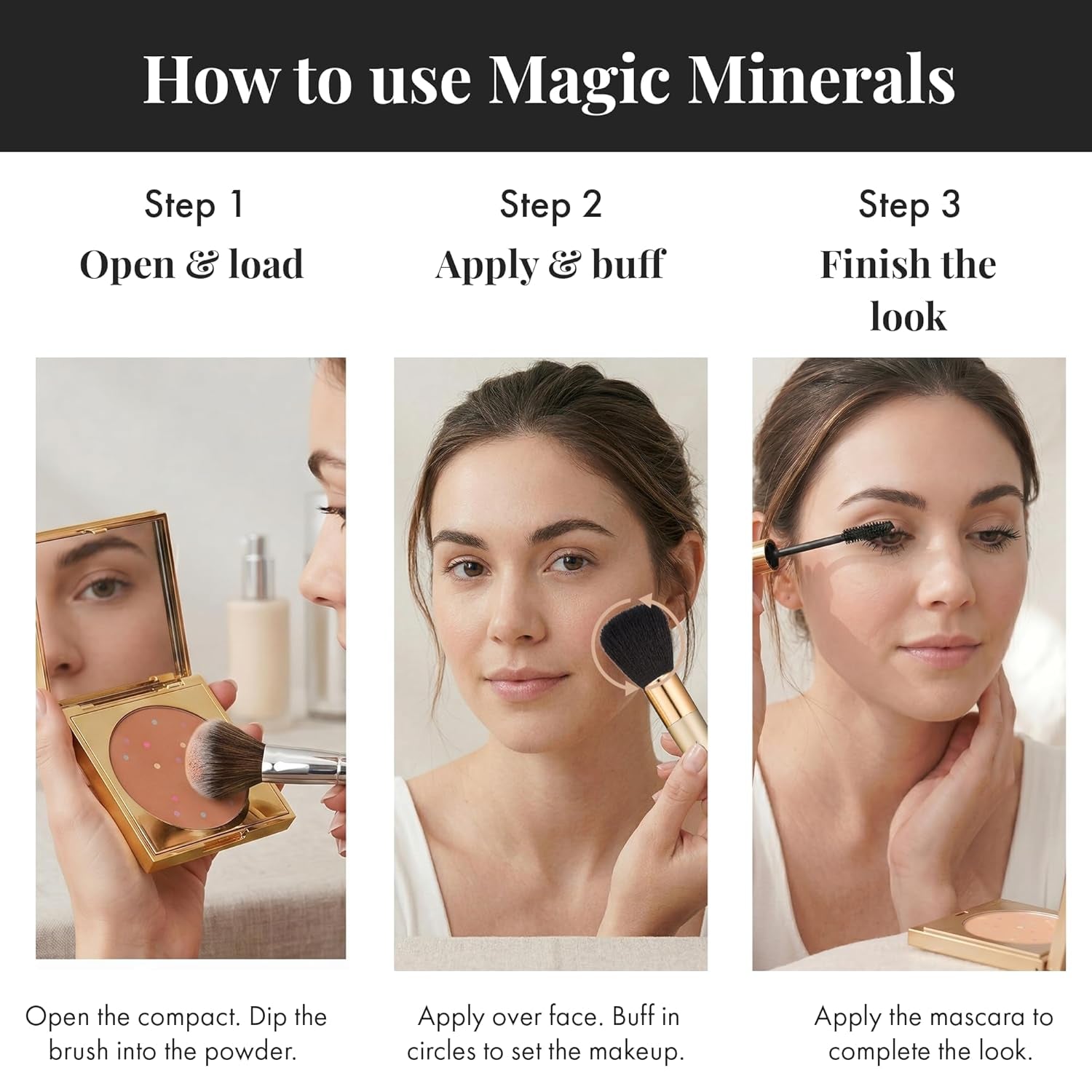 Magic Minerals 4 Pcs Pressed Powder Foundation Set by  - 4-In-1 Color Correcting Concealer for Older Women - Foundation for Mature Skin with Mascara, Stubby Brush and Sponge - Medium