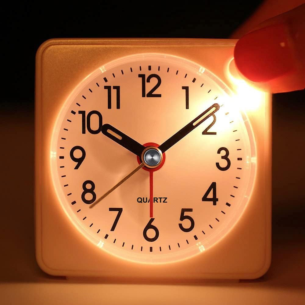 Travel Analog Alarm Clock, 2.25 Inch, Ultra Small Clock with Snooze and Light Function, Super Silent Non Ticking, Battery Operated, Easy Setting