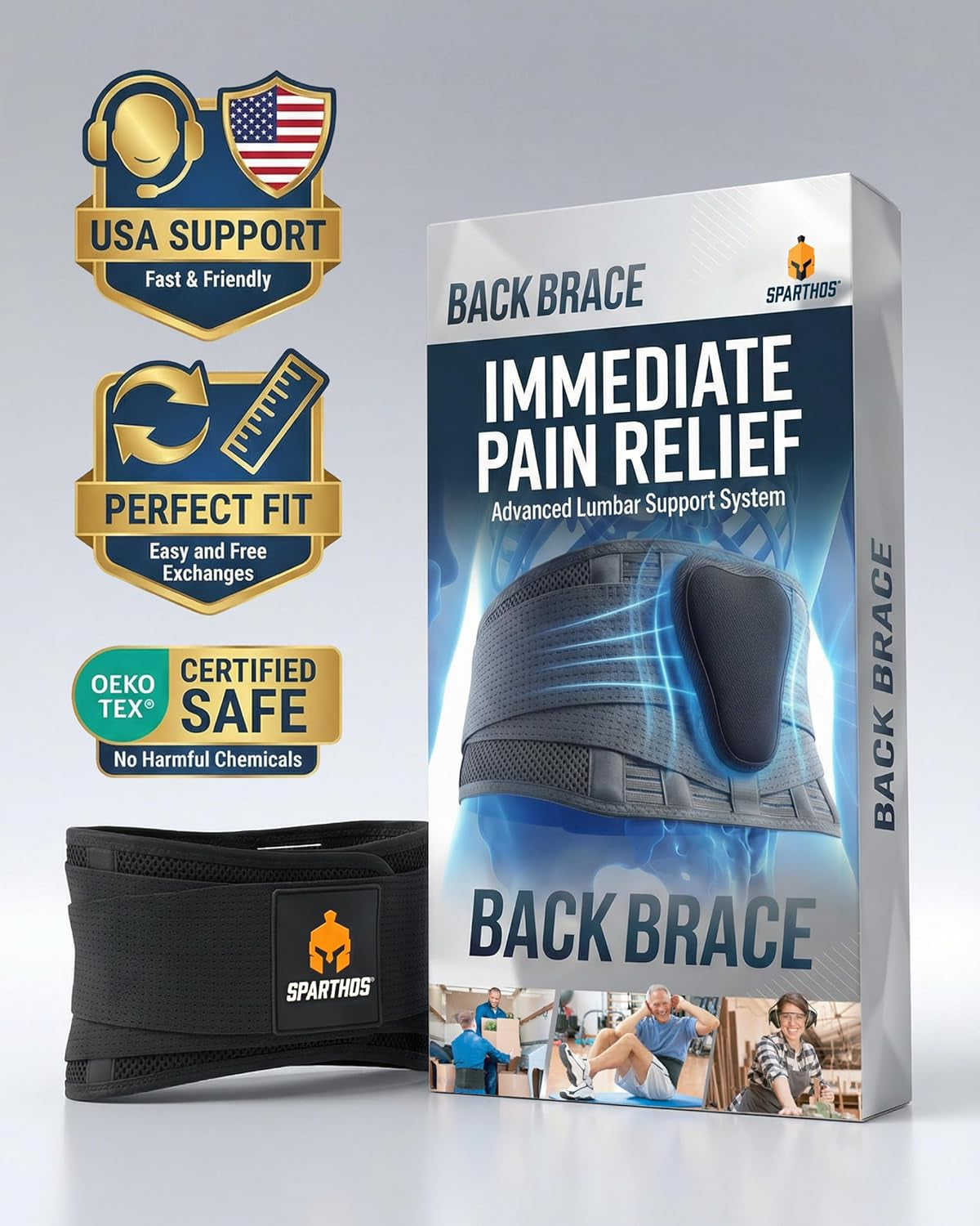 Back Brace for Lower Back Pain - Immediate Relief from Sciatica, Herniated Disc, Scoliosis - Breathable + Lumbar Support Pad - for Men & Women - Fits 44–52″ Waist (Large, Check Size Chart)