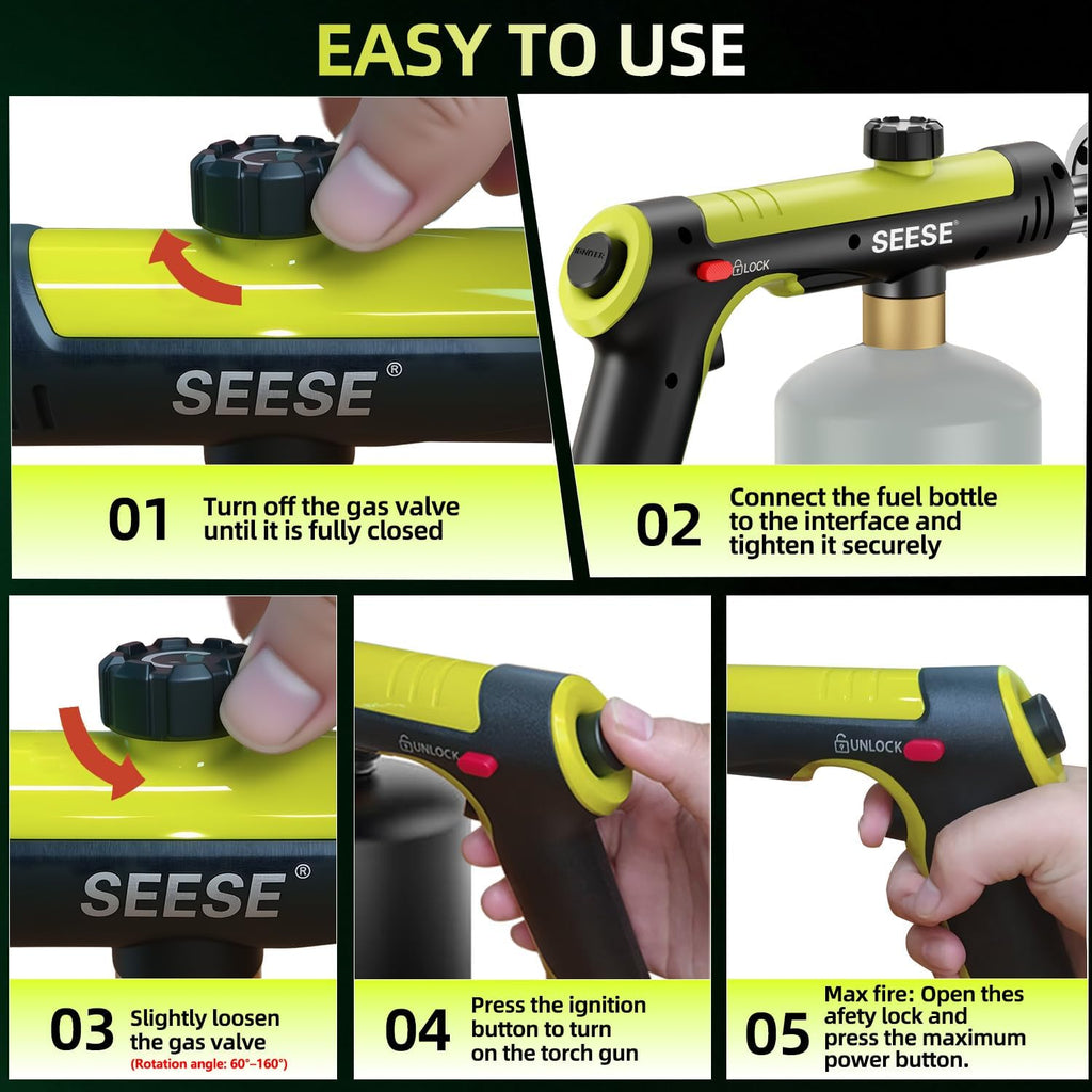 Powerful Propane Torch Gun,Kitchen Cooking Torch with One-Touch Max Fire, Charcoal Lighter with a Safety Lock, Adjustable Blow Torch for Sous Vide, BBQ, Campfire, Fireplace(Tank Not Included)