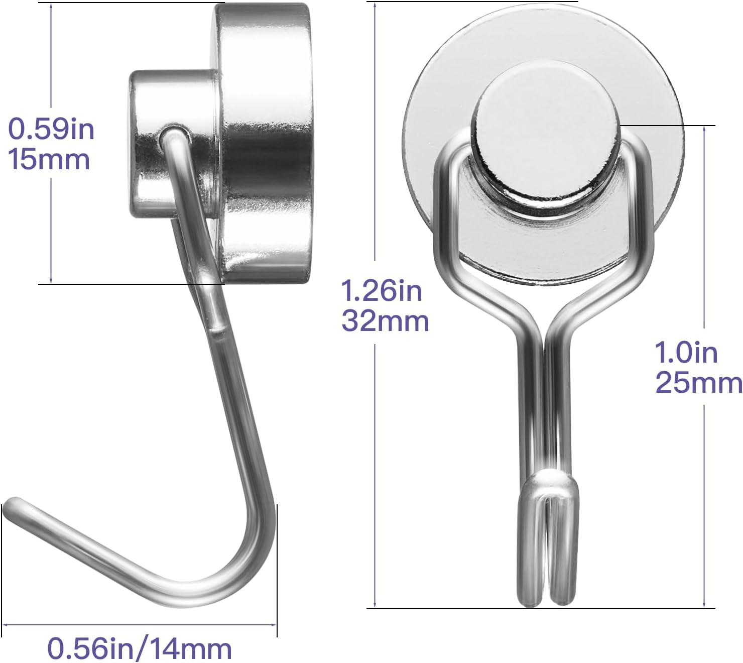Mini Magnetic Hooks, Strong Neodymium Magnet with Hook, Heavy Duty Small Metal Hanging Hook Max Load 19 Lbs for Kitchen Fridge Grill Office 12 Pack