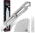 7-In-1 Mutipurpose Utility Knife, Stainless Steel Retractable Box Cutter, Heavy Duty Snap off Cutter Knife with 10PC 18MM SK5 Blades, Safety Lock Design