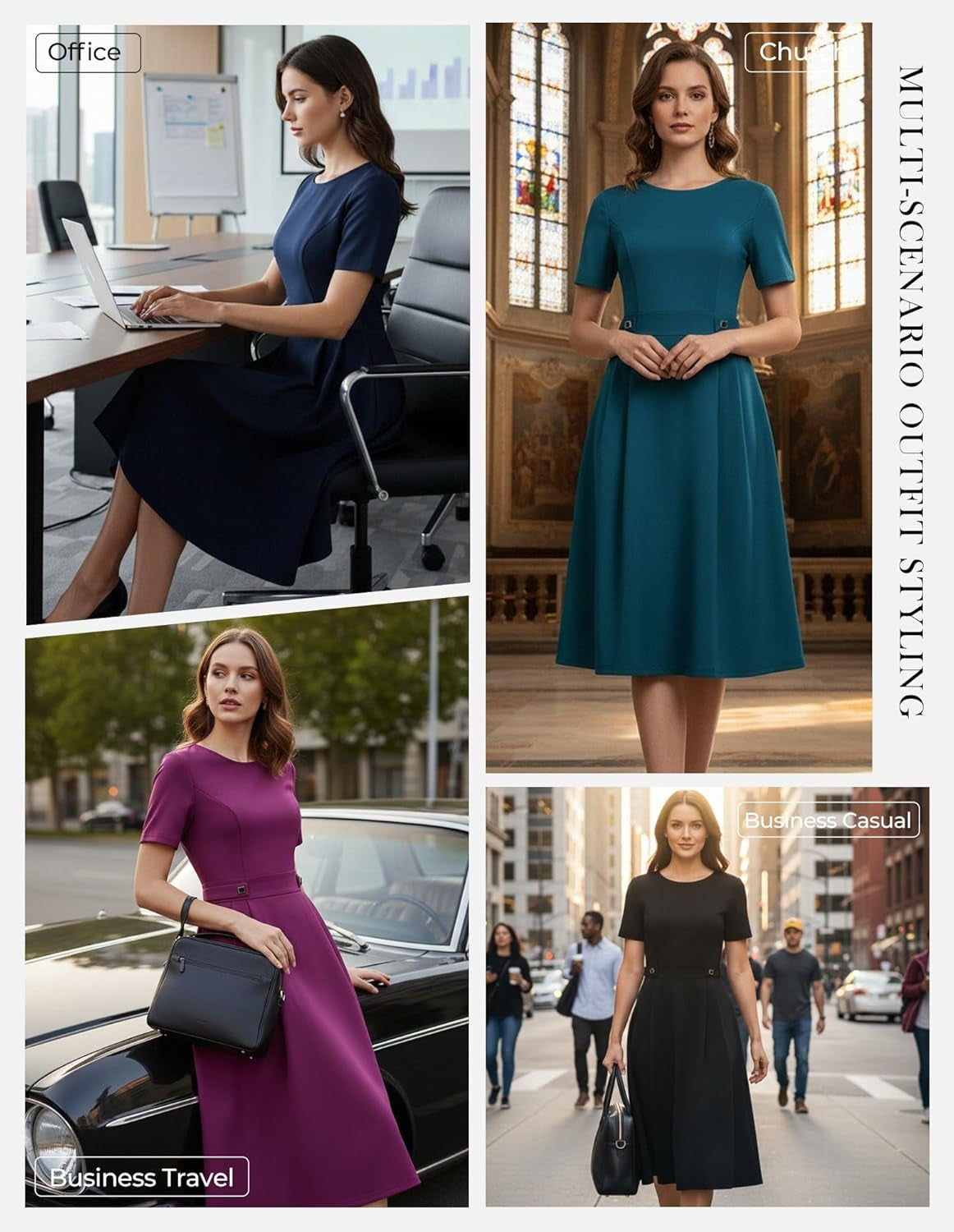 Church Dresses for Women 2026 Short Sleeve a Line Work Dresses Fit and Flare Dress with Pockets