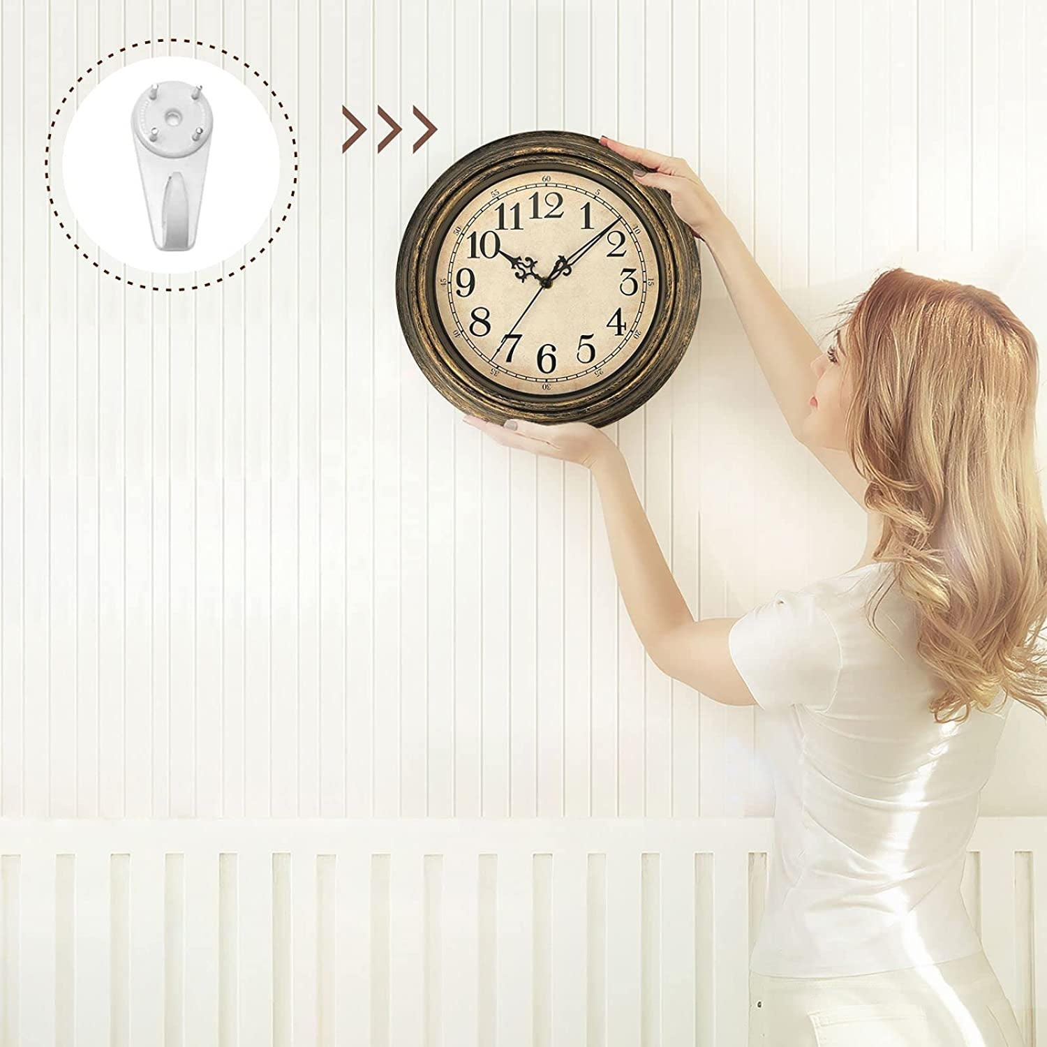 Small Retro Wall Clock, 10'' Non Ticking Classic Silent Vintage Wall Clocks Decorative Kitchen Living Room Bedroom - Battery Operated