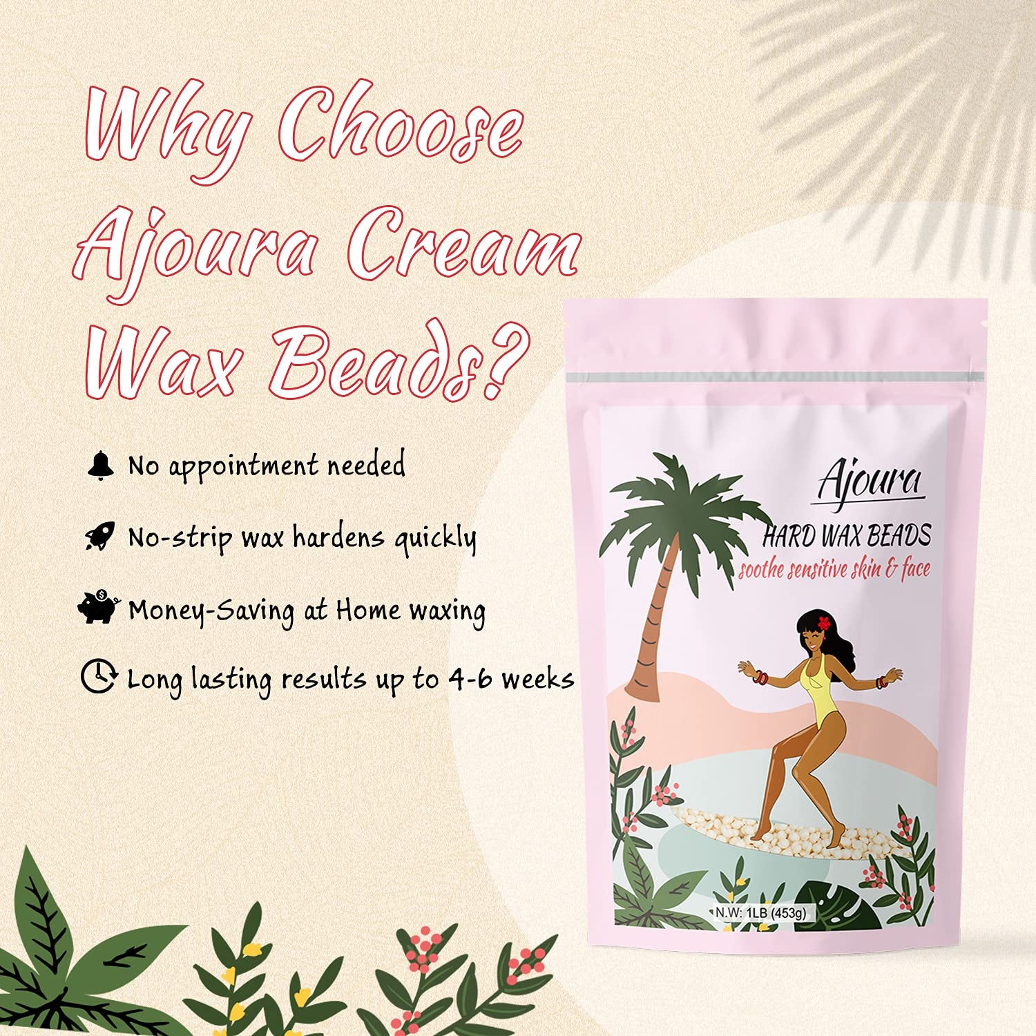 1Lb Refill Wax Beans for Hair Removal Kit, Brazilian Coarse Waxing for Bikini, Face, Eyebrow, Back, Chest, Legs, Armpit, at Home Waxing Beads for Women Men