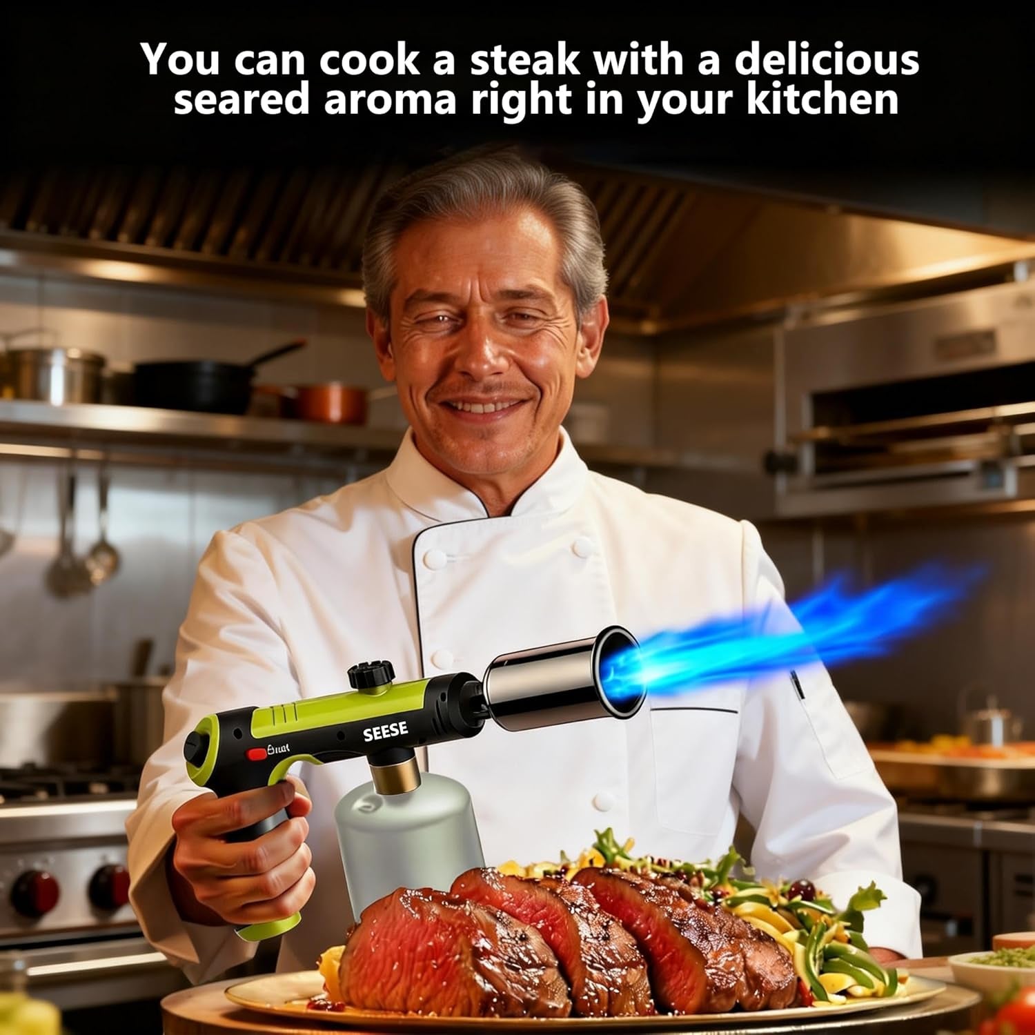 Powerful Propane Torch Gun,Kitchen Cooking Torch with One-Touch Max Fire, Charcoal Lighter with a Safety Lock, Adjustable Blow Torch for Sous Vide, BBQ, Campfire, Fireplace(Tank Not Included)