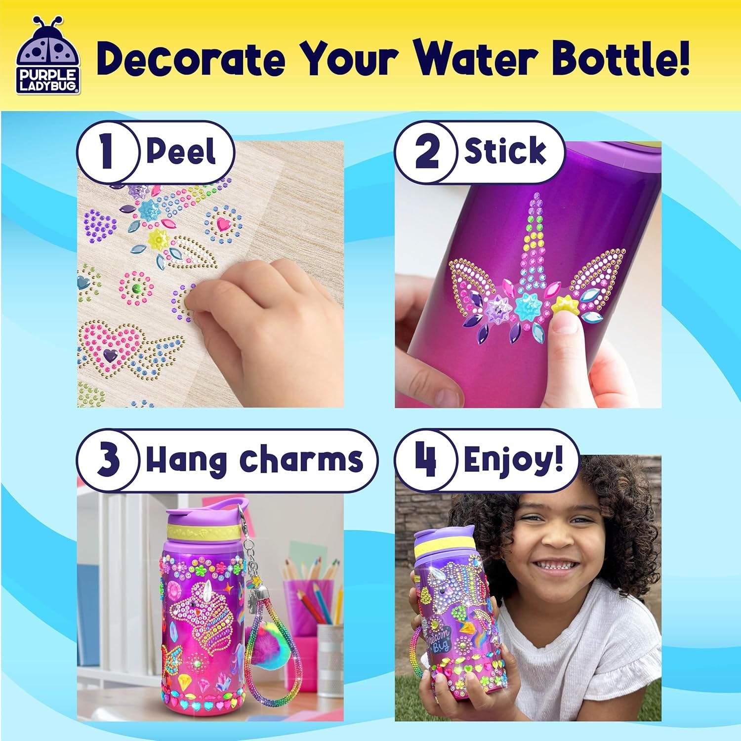 Decorate Your Own Water Bottle Kit for Girls - Gift for Girls Ages 5 6 7 8 9 10 Year Old Girl Birthday Gift, Unicorn Toys Crafts Kids Ages 6-12 Mothers Day Crafts for Kids