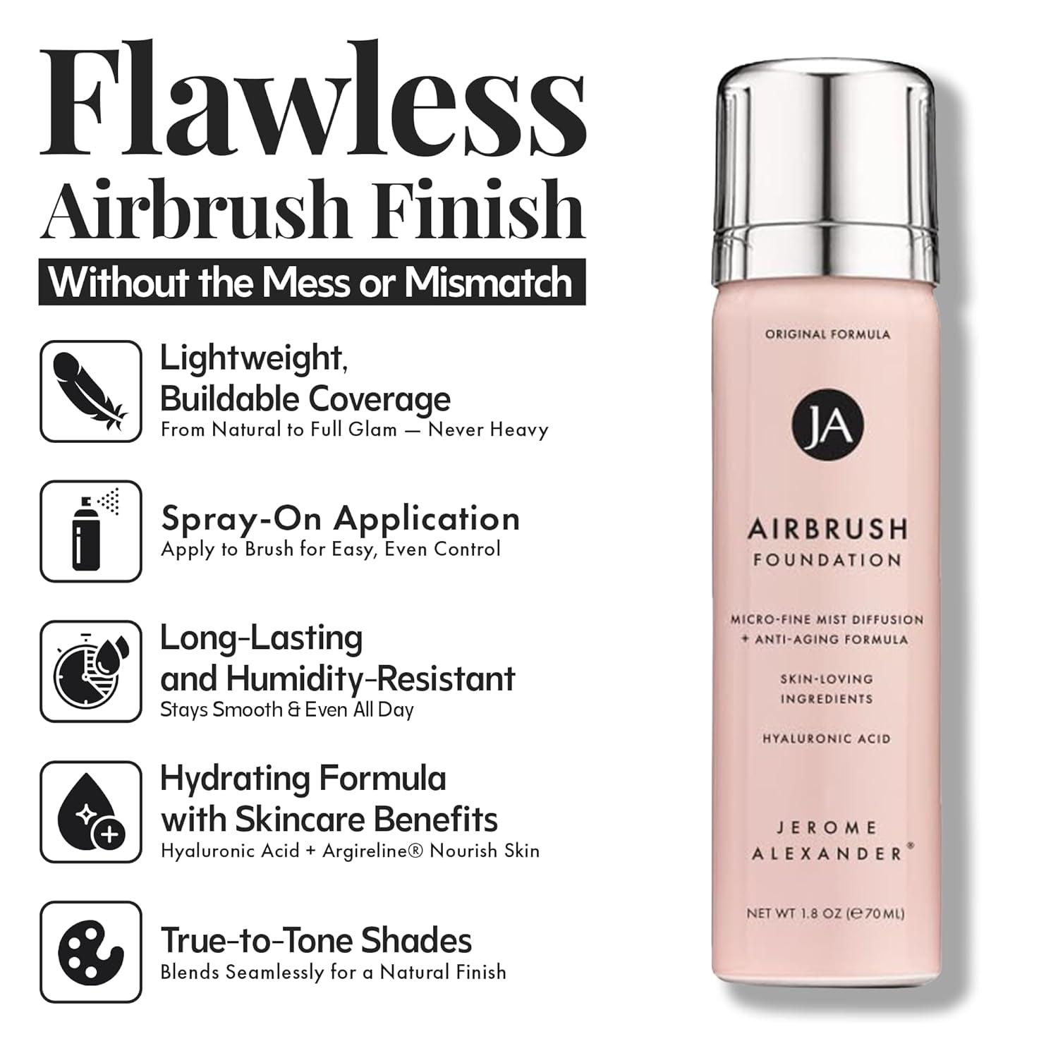 Magicminerals Airbrush Foundation, Spray Makeup with Skincare Active Ingredients, Ultra-Light, Buildable, Full Coverage Formula (Light Medium)