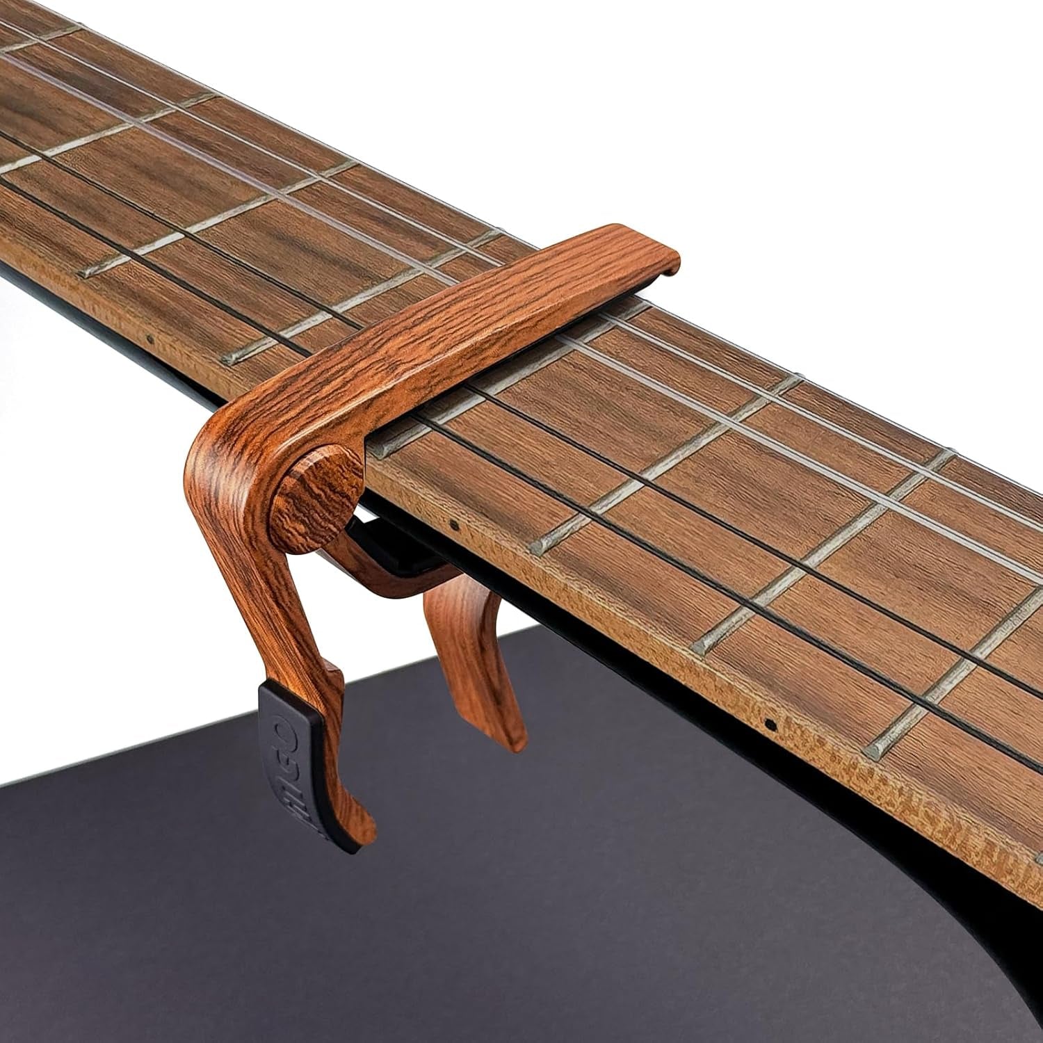 Classical Flat Guitar Capo for Nylon String Guitars-Rosewood Finish with 5 Picks.
