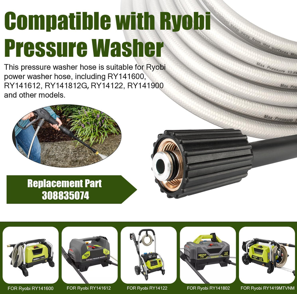 Pressure Washer Hose for Ryobi Power Washer Hose Replacement Ryobi Electric Power Washer Model RY141600 RY141612 RY141812G High Pressure Hose Part #308835074