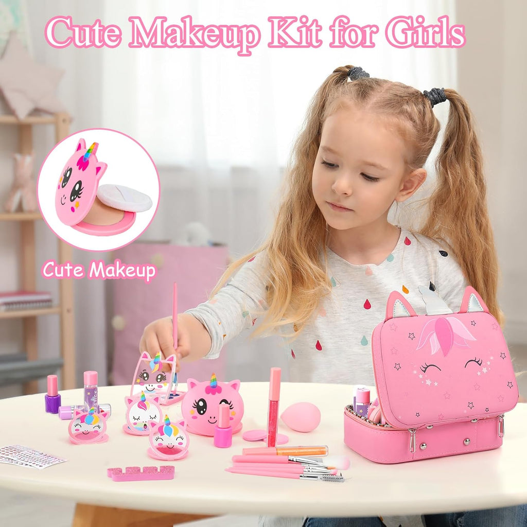Kids Washable Makeup Girl Toys - Real Makeup Kit Kid Make up Set for Toddlers Children Princess Dress up Christmas Birthday Gifts Toys for 3 4 5 6 7 8 9 10 11 12 Year Old Girls