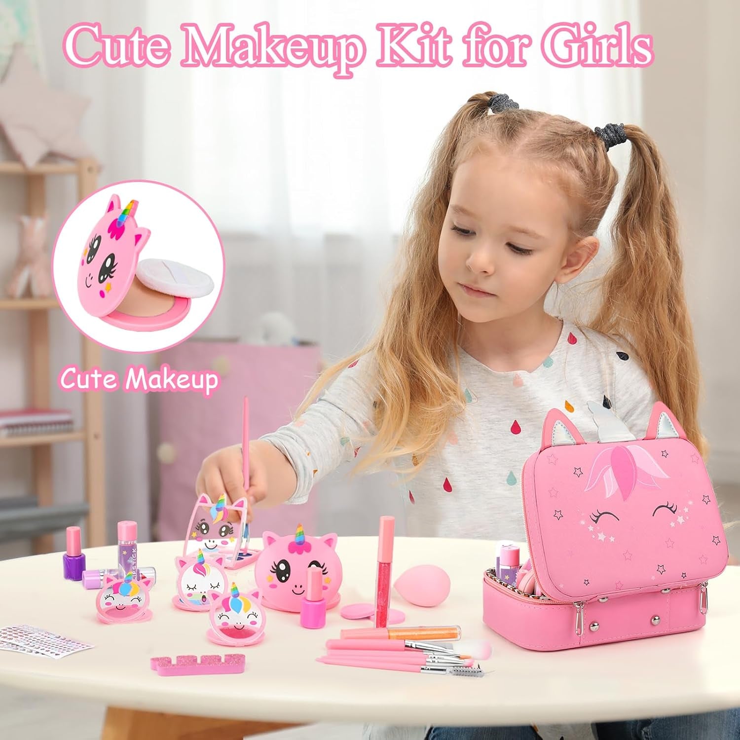 Kids Washable Makeup Girl Toys - Real Makeup Kit Kid Make up Set for Toddlers Children Princess Dress up Christmas Birthday Gifts Toys for 3 4 5 6 7 8 9 10 11 12 Year Old Girls