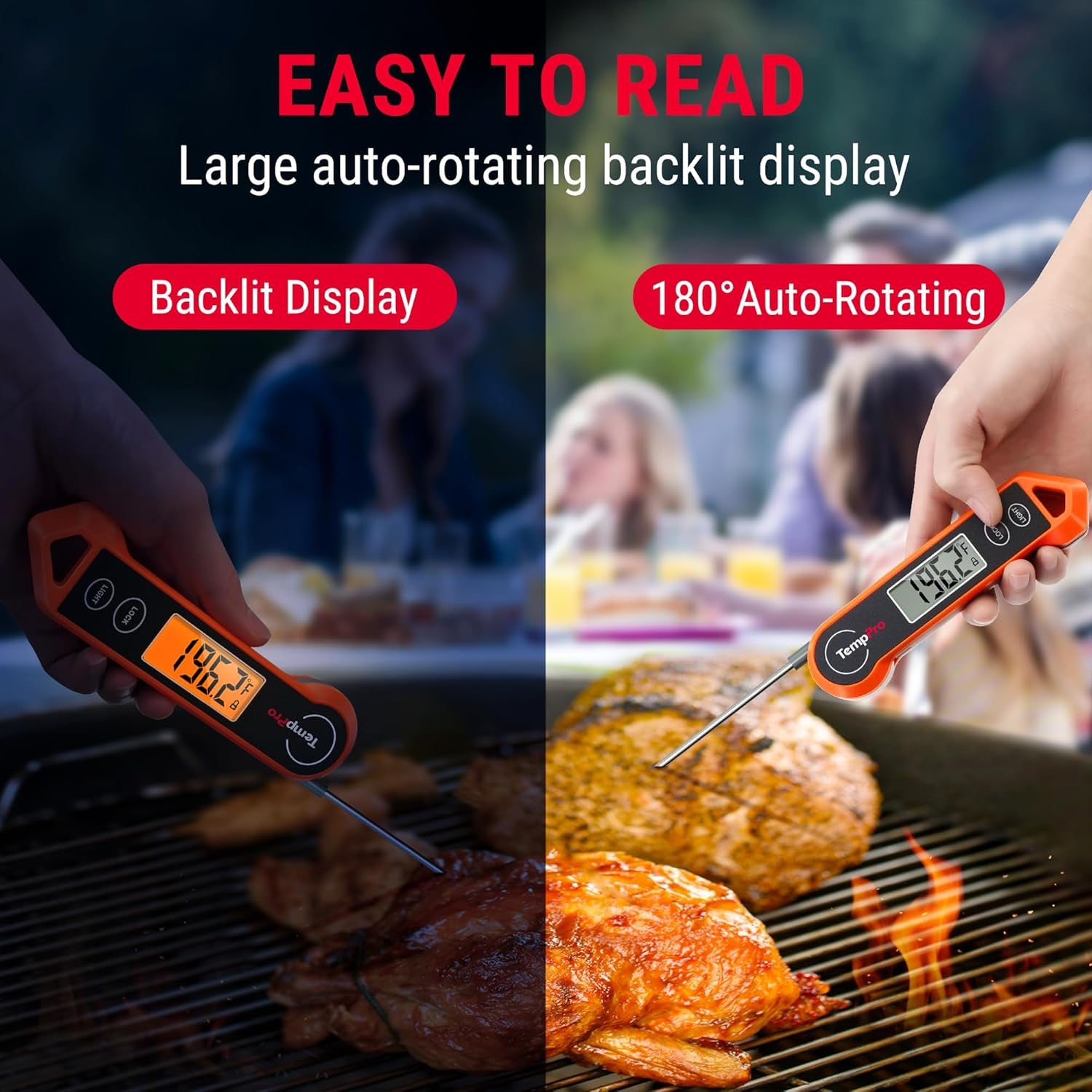 TP19H Digital Meat Thermometer for Cooking with Ambidextrous Backlit and Motion Sensing Kitchen Cooking Food Thermometer for BBQ Grill Smoker Oil Fry Candy Instant Read (Previously Thermopro)