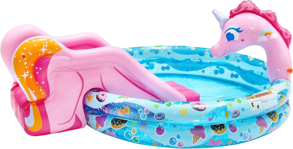 Spray 'N Splash Unicorn Pool, Length: 78 In, Width: 60 In, Height: 32 In, Inflatable Outdoor Backyard Water Slide Splash Toy