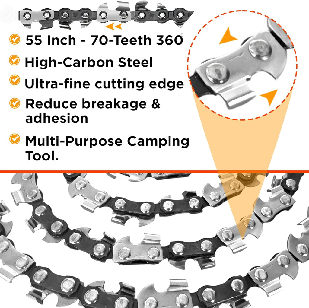 55 Inch High Limb Rope Saw with Dual Sided 70 Teeth 360° Chain – Manual Hand Saw for Tree Branch Cutting – Fast, Portable & Durable Outdoor Tree Trimming Tool Kit