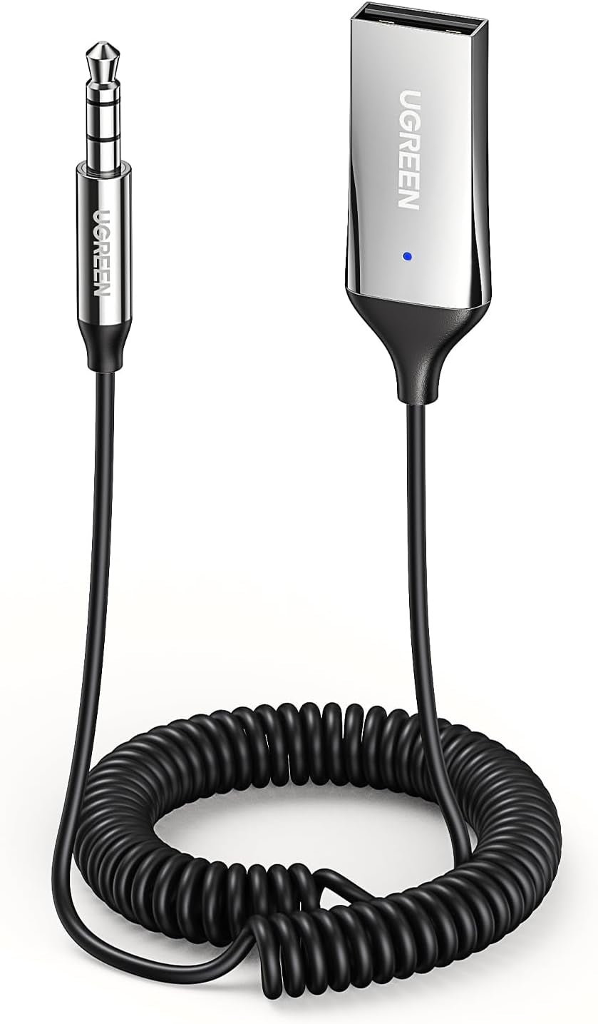 Aux to Bluetooth 6.0 Adapter 3.5Mm Bluetooth Receiver for Car USB 2.0 to 3.5Mm Jack Kit with Built-In Microphone Aux Input for Hands-Free Calls Compatible with Car Speaker and Home Audio