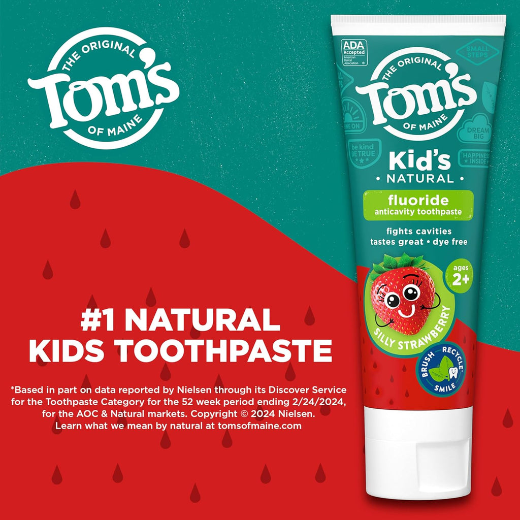Fluoride Kids Toothpaste, Natural Toothpaste, Dye Free, No Artificial Preservatives, Silly Strawberry, 5.1 Oz. 3-Pack (Packaging May Vary)