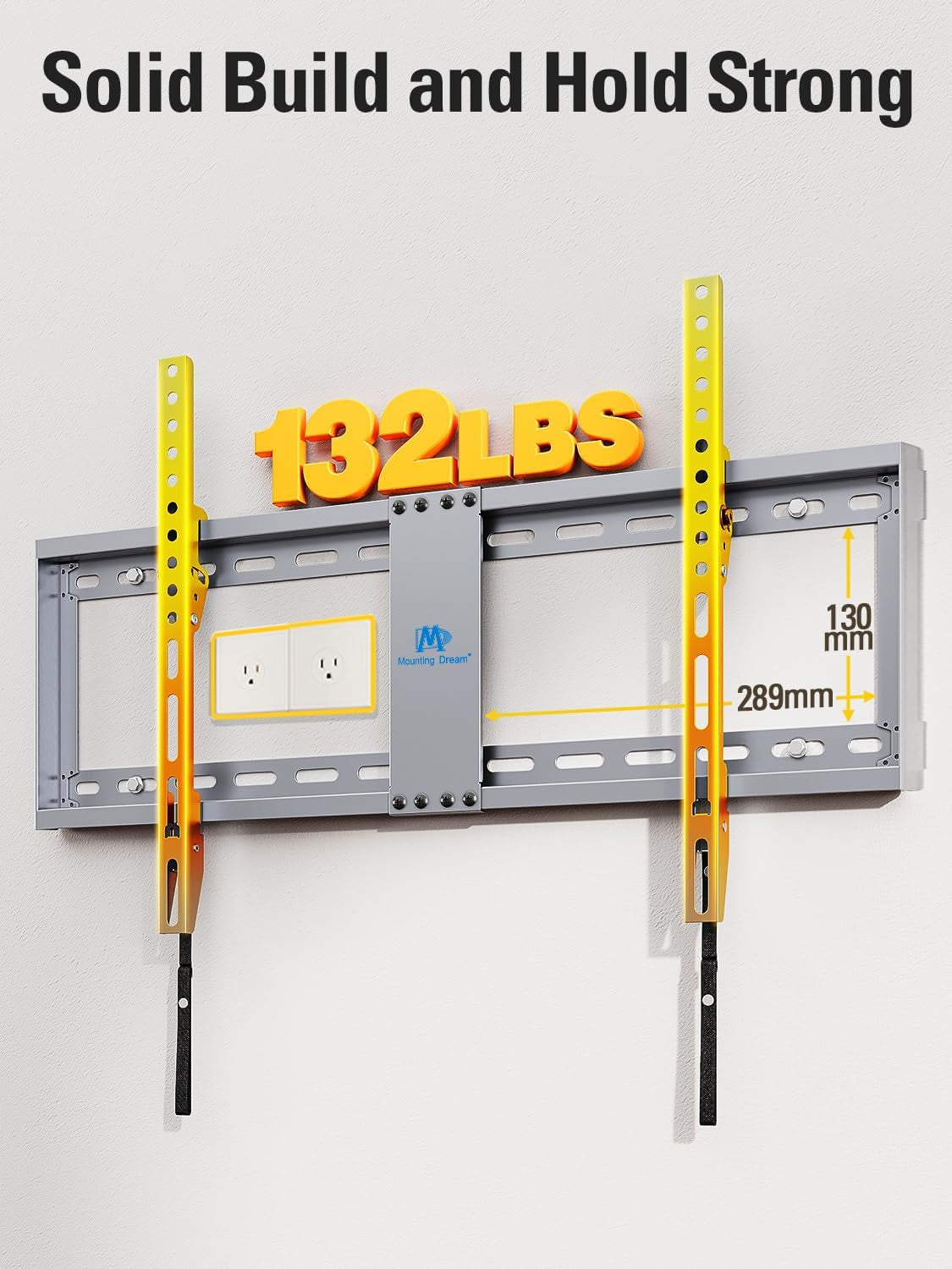 TV Wall Mount for Most 37-75 Inch Televisions, Universal Tilt TV Mount Fits 16", 18", 24" Studs, Max VESA 600X400Mm, 132Lbs, Low Profile Flat Wall Mount Bracket, MD2968-LK