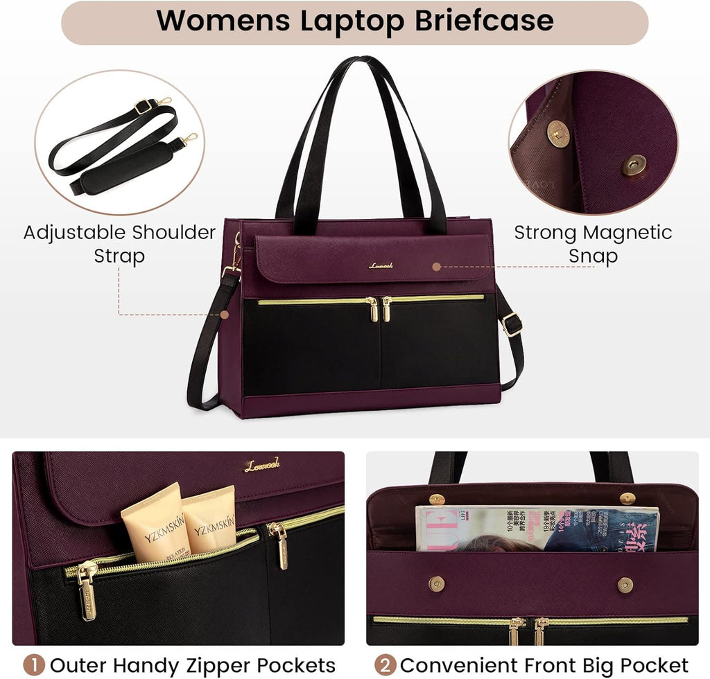 Laptop Bag for Women 15.6 Inch Tote Work Professional Leather Computer Briefcase Waterproof Handbag Shoulder Large Capacity Business Teacher Office Crossbody Purse