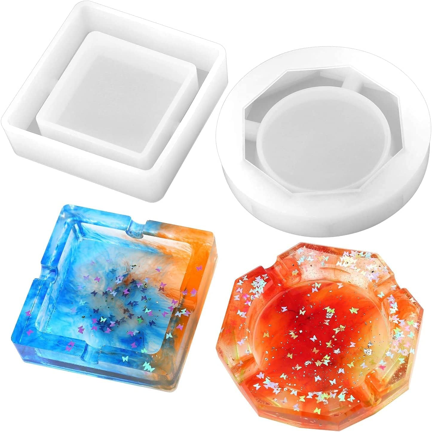 2 Pieces Ashtray Resin Molds, Silicone Resin Mold with Square and Rhombus & round Shape for Resin Casting, DIY Handcrafts