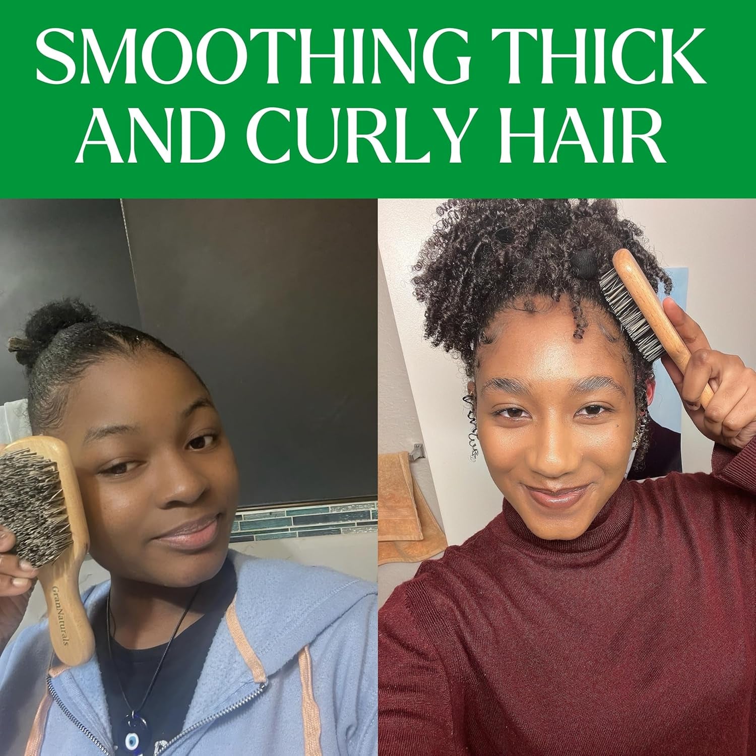 Hard Bristle Slick Back Hair Brush for Men & Women with Thick Curly Hair - Stiff Nylon Small Hairbrush for Smoothing, Waves, Beard, Fades, Locs, Dreads