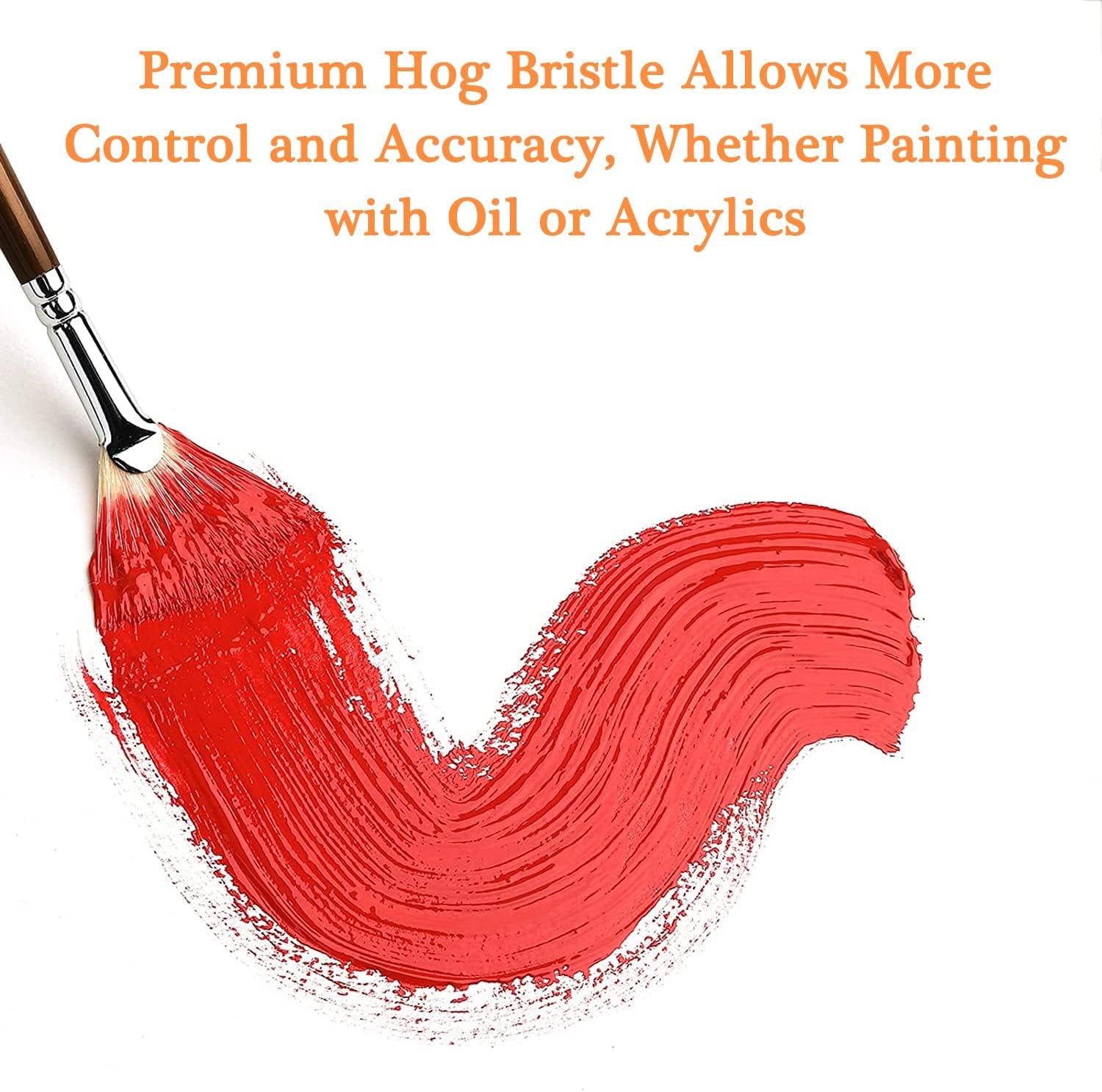 Professional Oil Paint Brush Set,  11Pcs Superior Hog Bristle Paint Brushes Perfect for Oil Acrylic Gouache Painting