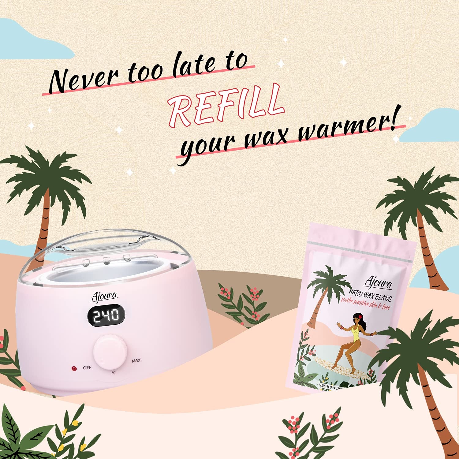 1Lb Refill Wax Beans for Hair Removal Kit, Brazilian Coarse Waxing for Bikini, Face, Eyebrow, Back, Chest, Legs, Armpit, at Home Waxing Beads for Women Men