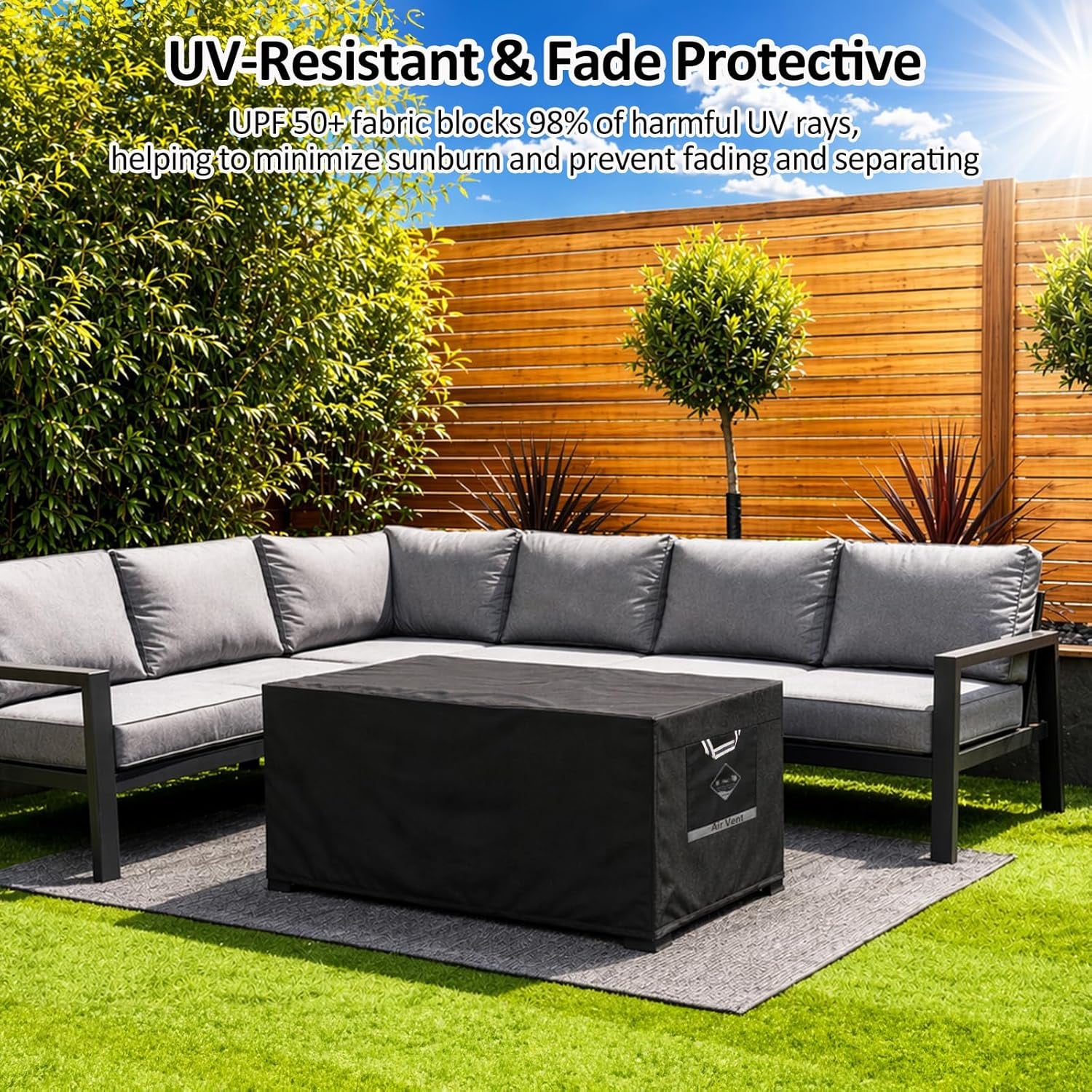 Fire Pit Cover Rectangle Super Waterproof 44" L X 34" W X 25" H, UPF 50+ Outdoor Fire Pit Table Cover 600D Strong Tear Resistant and Fading Resistant for Rectangular Fire Pit - Black