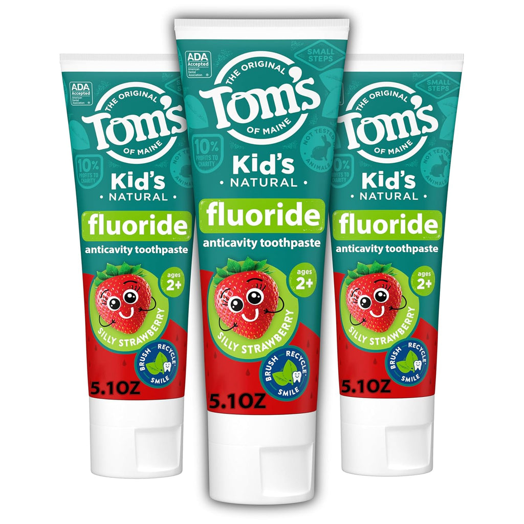 Fluoride Kids Toothpaste, Natural Toothpaste, Dye Free, No Artificial Preservatives, Silly Strawberry, 5.1 Oz. 3-Pack (Packaging May Vary)