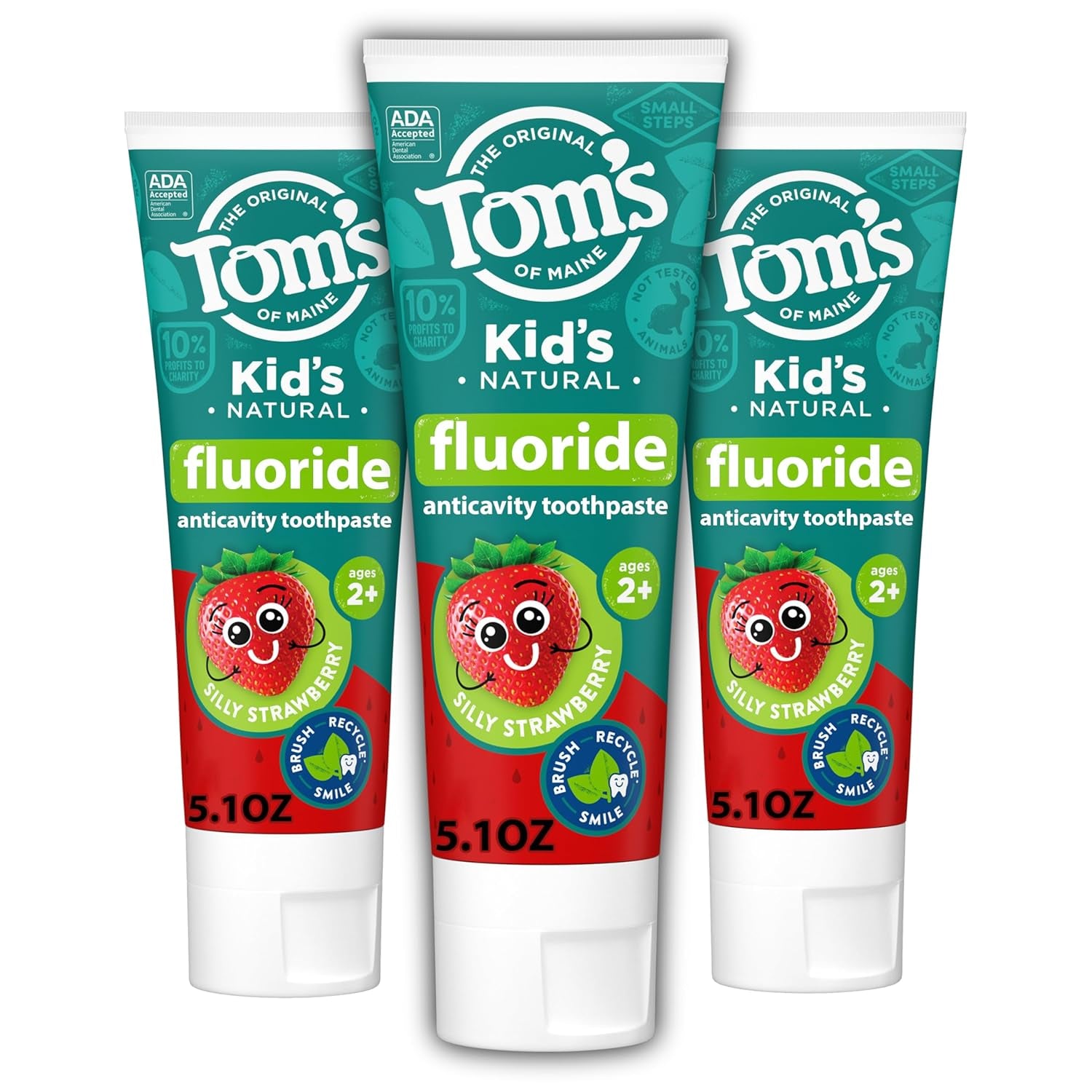 Fluoride Kids Toothpaste, Natural Toothpaste, Dye Free, No Artificial Preservatives, Silly Strawberry, 5.1 Oz. 3-Pack (Packaging May Vary)
