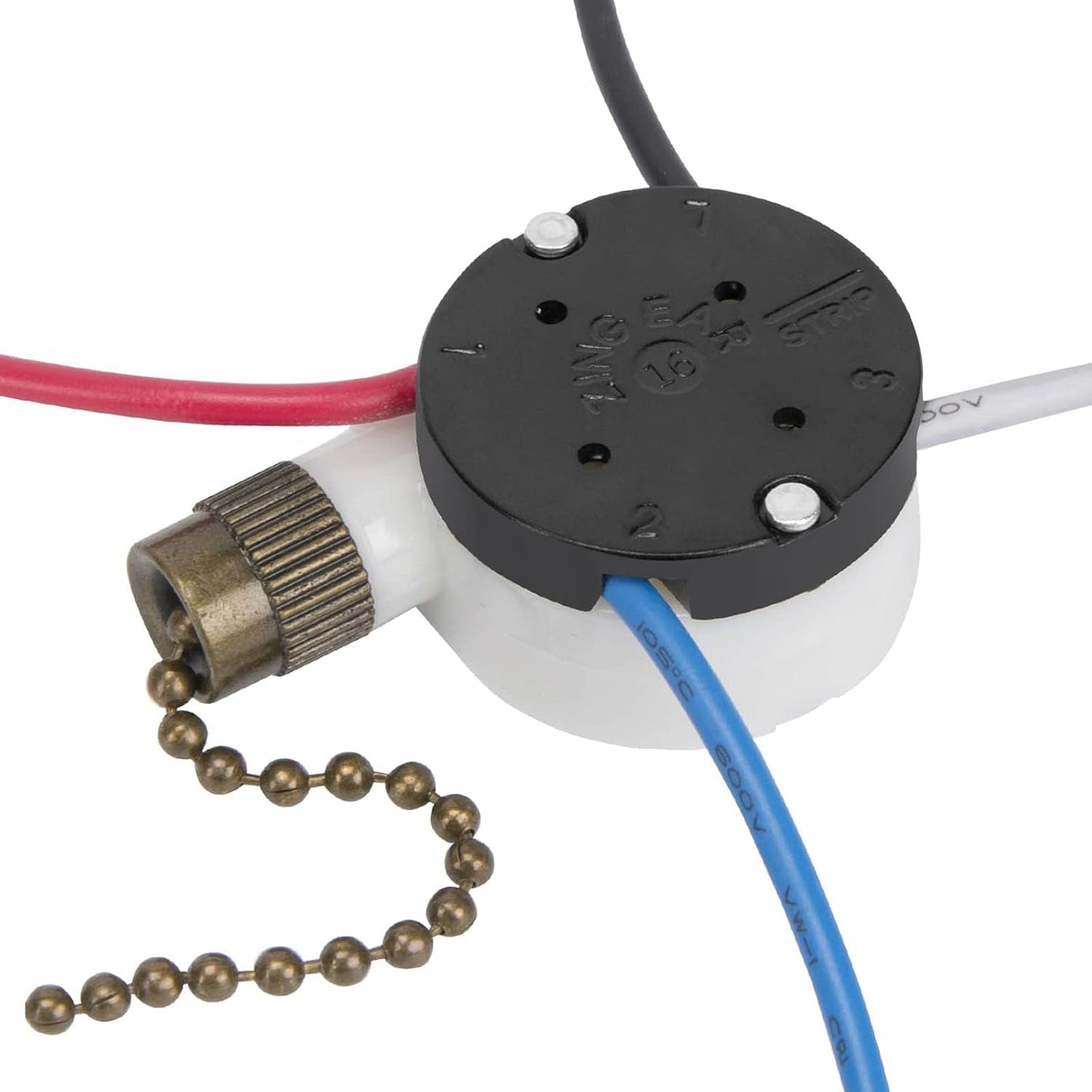 Ceiling Fan Switch Zing Ear Ze-208S E89885 3 Speed 4 Wire Pull Chain Switch Fan Light Switch Replacement Part with 4 Pre-Installed Wires(Bronze Chain)