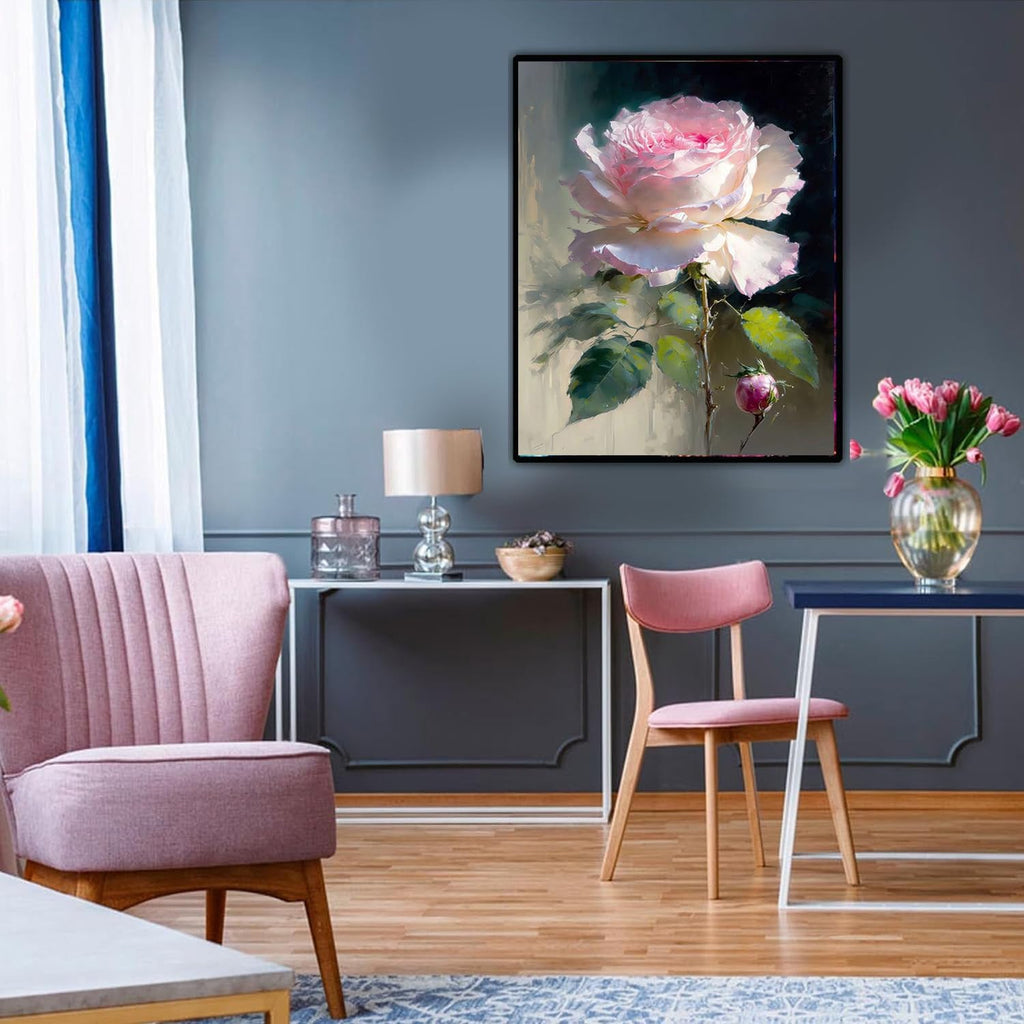 Rose Paint by Numbers for Adults - Flower Paint by Number on Canvas without Frame, DIY Floral Oil Painting for Gift Home Wall Decor (16X20 Inch)