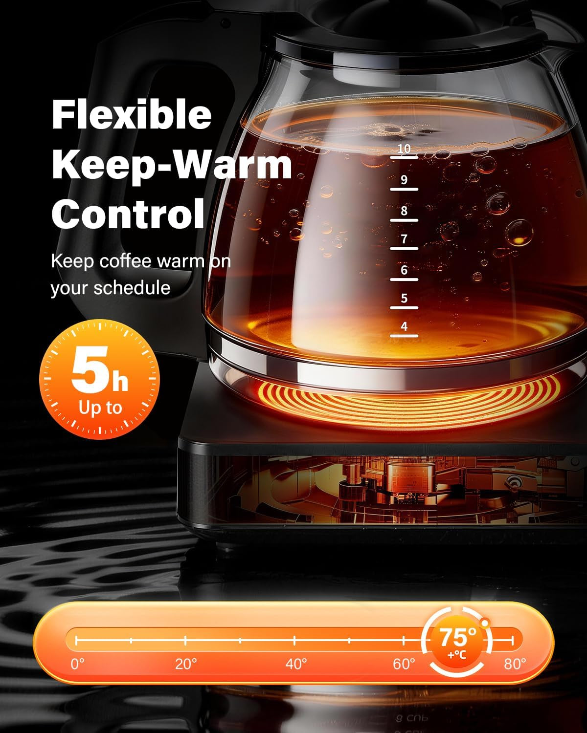 10-Cup Coffee Maker, Programmable Drip Coffee Machine with 2–10 Cup Setting, Adjustable Keep-Warm Control, Removable 50Oz Water Tank, Brew Strength Control & Brew Pause, Black