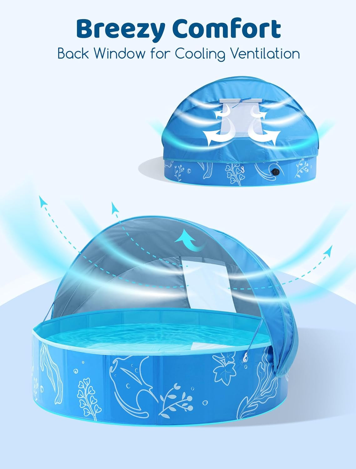 Foldable Kiddie Pool with Canopy: 31.5In/ 47In /63In for Baby Toddler Kids Family - Summer Water Play Pool with Shade - Portable for Outdoor Backyard Beach (Blue-Blue, 47In)