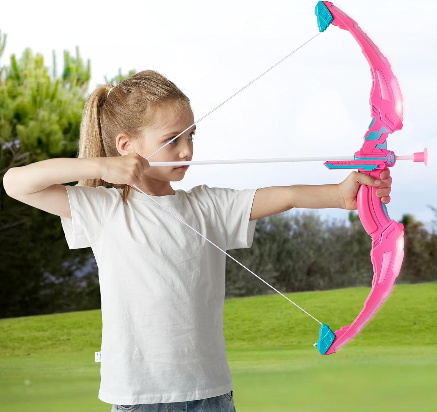 Pink Bow and Arrow Set for Girls, LED Light up Archery Toy Set with 9 Suction Cup Arrows, Target & Arrow Case, Christmas Indoor Outdoor Activity Toy for Kids Girls Ages 3-12