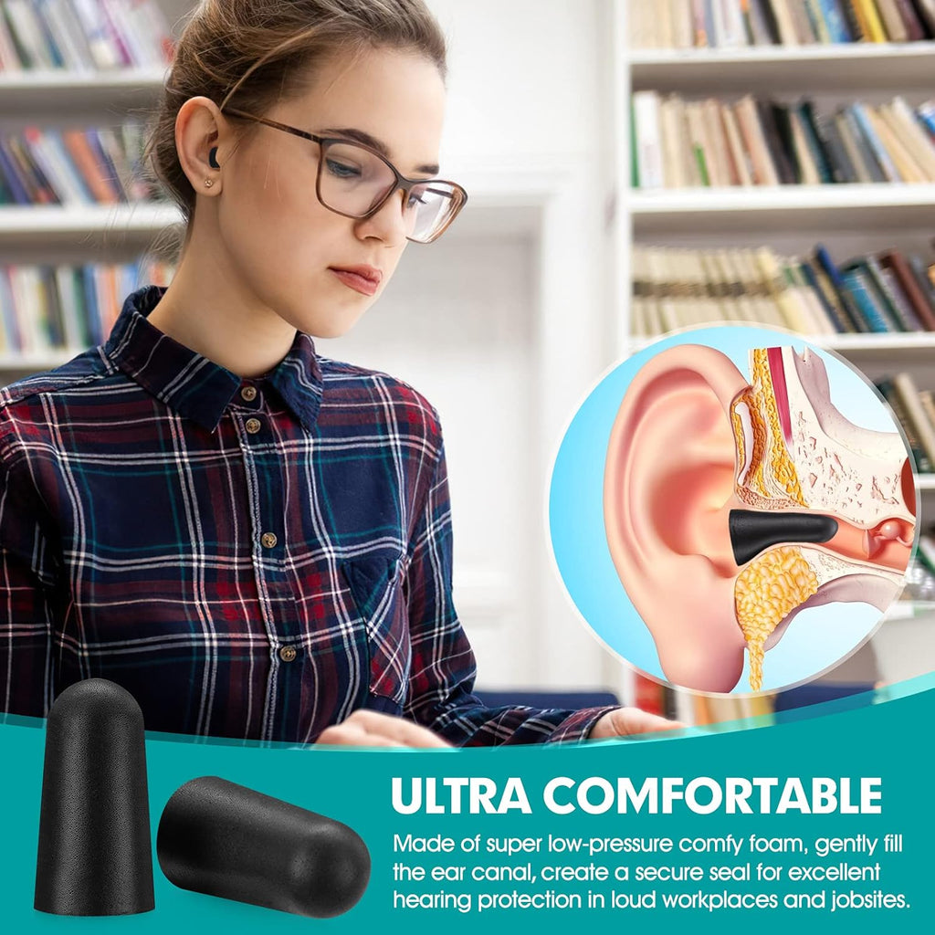 100 Pairs Black Foam Ear Plugs - 33Db NRR Noise Cancelling, Durable & Comfortable, Individually Wrapped for Work, Construction, Shooting, Travel, Loud Events