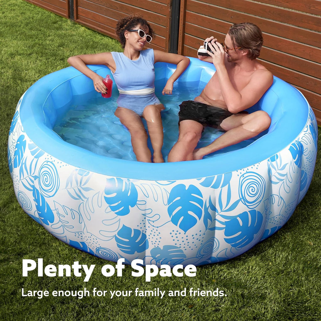 Inflatable Swimming Pool,5.5Ft X 20 Inch Full-Sized Blow up Durable Thickened Luxury above Ground Family Pool with Comfortable Backrest for Summer Water Party Backyard Garden Lawn,Blue