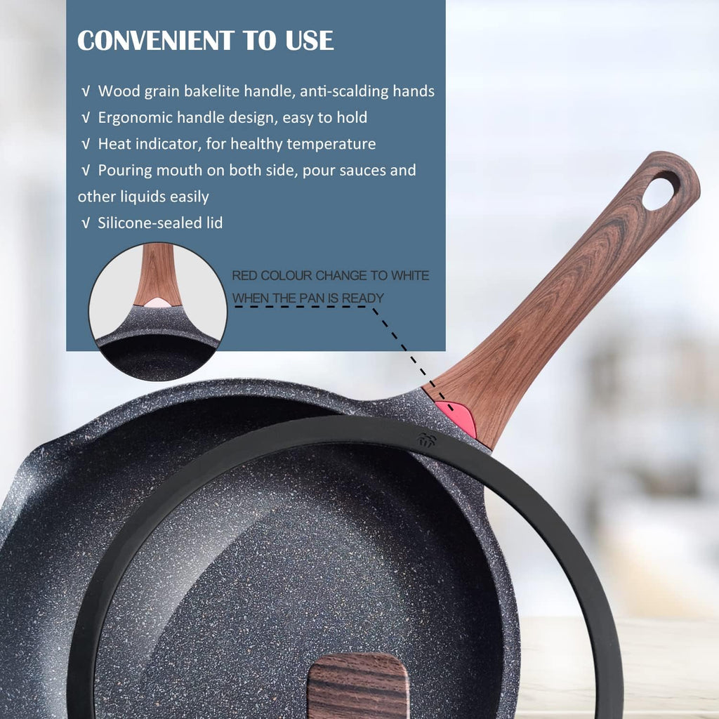 Nonstick Deep Frying Pan Saute Pan with Lid, 12In/5.5Qt Fry Pan, German 3C+ Ceramic Coating Technology, Heat Indicator, Induction Compatible