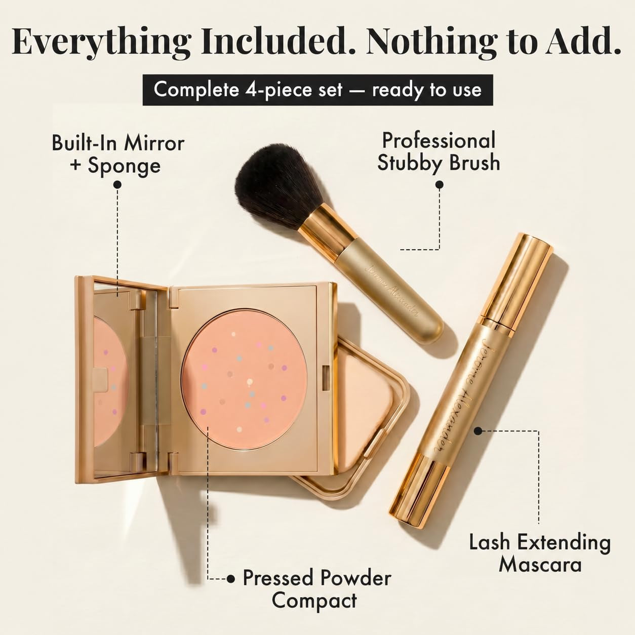 Magic Minerals 4 Pcs Pressed Powder Foundation Set by  - 4-In-1 Color Correcting Concealer for Older Women - Foundation for Mature Skin with Mascara, Stubby Brush and Sponge - Medium