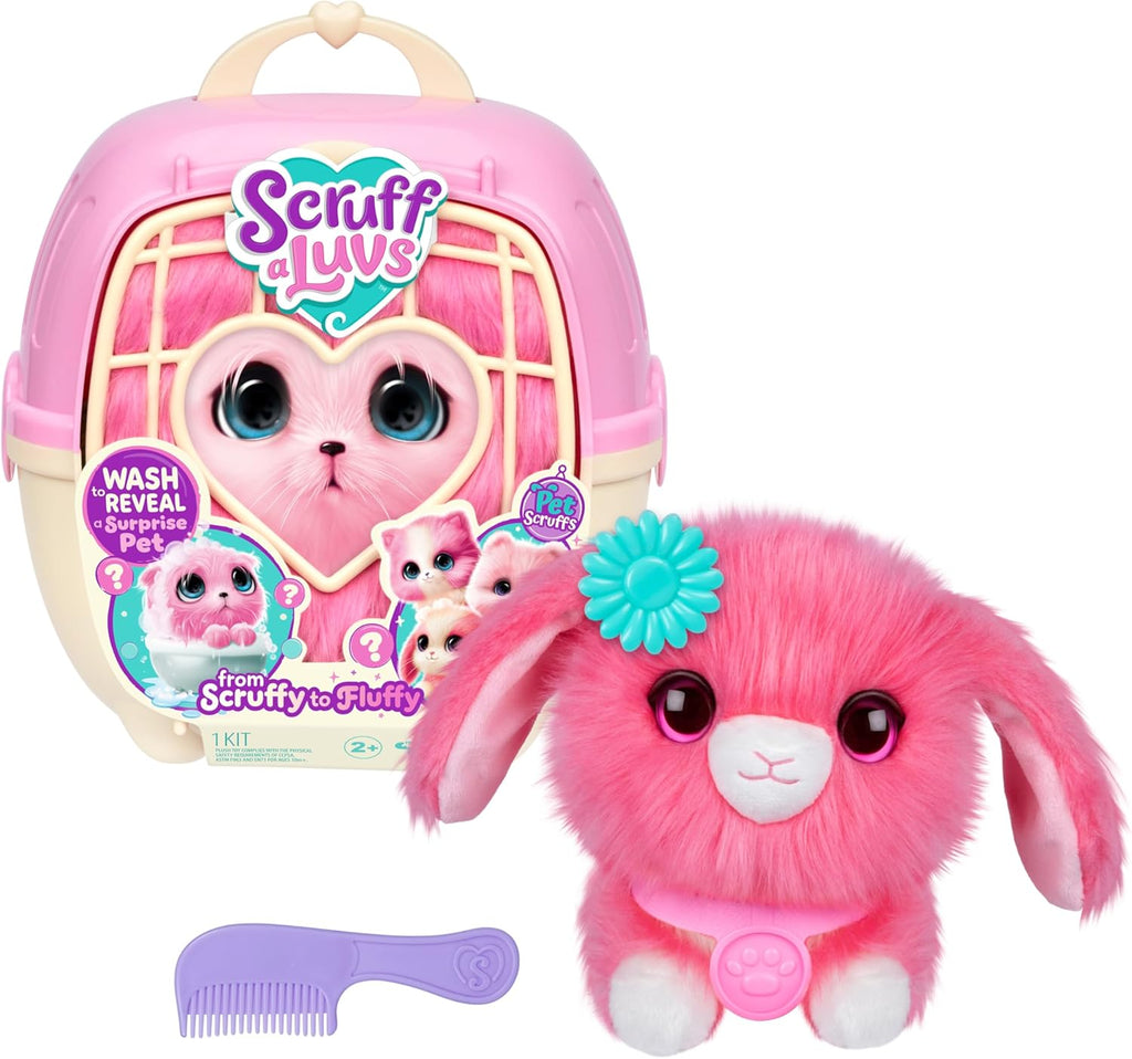 Pink Surprise Pet, Mystery Plush Toys, Stuffed Animals, Wash to Reveal 1 of 3 Rescue Surprise Toy Pets: Puppy, Bunny, or Kitty - Includes 8.7" Deluxe Carrier - Styles May Vary