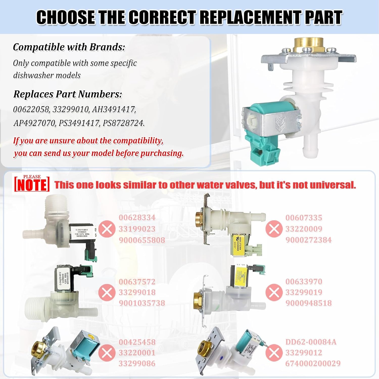 622058 Dishwasher Water Inlet Valve - 00622058 Dishwasher Water Valve Replacement Parts AP4927070 PS3491417 33299010