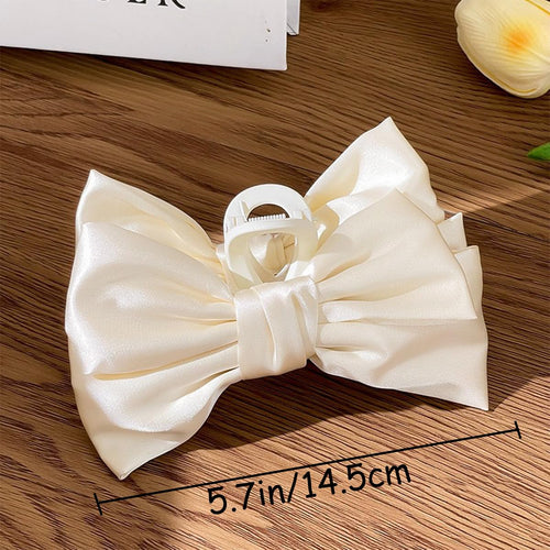 3 PCS Large Bow Hair Claw Clips Satin Bow Claw Clip for Women Girl with Long Thick Hair 5.9 Inch Elegant Hair Ribbon Design for All Types Big (Black+White+Pink)