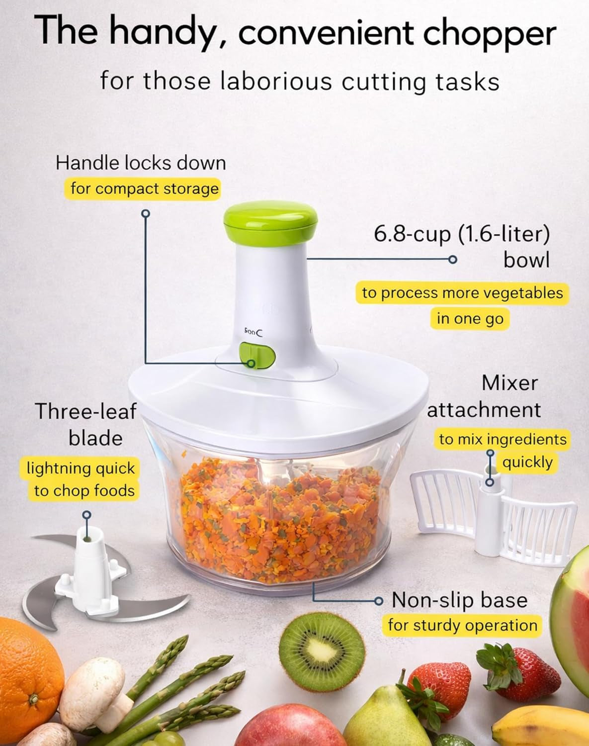 Express Manual Food Chopper: 6.8-Cup, Hand Chopper Vegetable Cutter to Chop Veggies, Fruits, Herbs, Garlic Onion Chopper for Salsa, Salad, Pesto, Hummus, Guacamole, Coleslaw, Indian Cooking