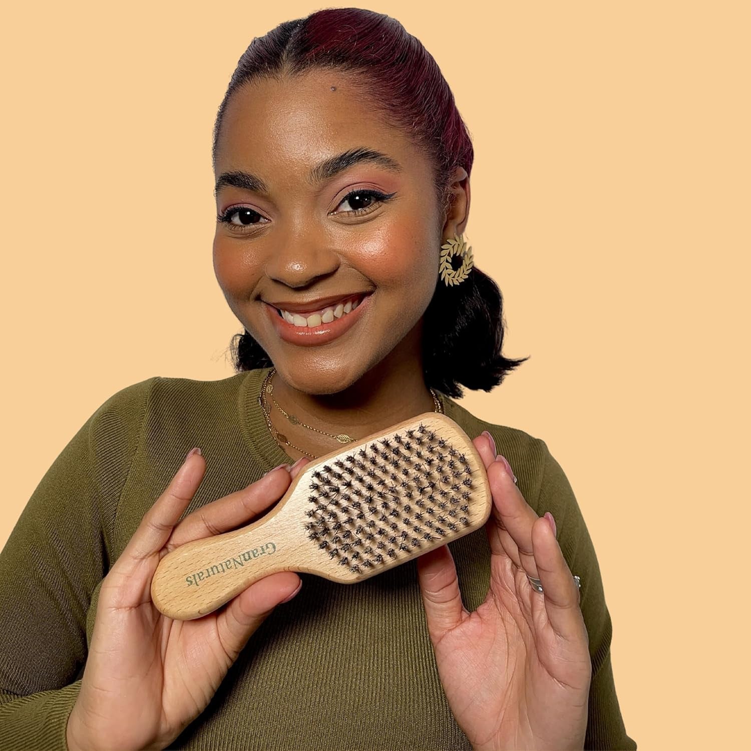 Hard Bristle Slick Back Hair Brush for Men & Women with Thick Curly Hair - Stiff Nylon Small Hairbrush for Smoothing, Waves, Beard, Fades, Locs, Dreads