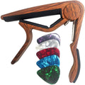 Classical Flat Guitar Capo for Nylon String Guitars-Rosewood Finish with 5 Picks.