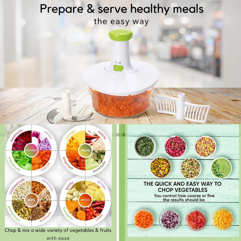 Express Manual Food Chopper: 6.8-Cup, Hand Chopper Vegetable Cutter to Chop Veggies, Fruits, Herbs, Garlic Onion Chopper for Salsa, Salad, Pesto, Hummus, Guacamole, Coleslaw, Indian Cooking