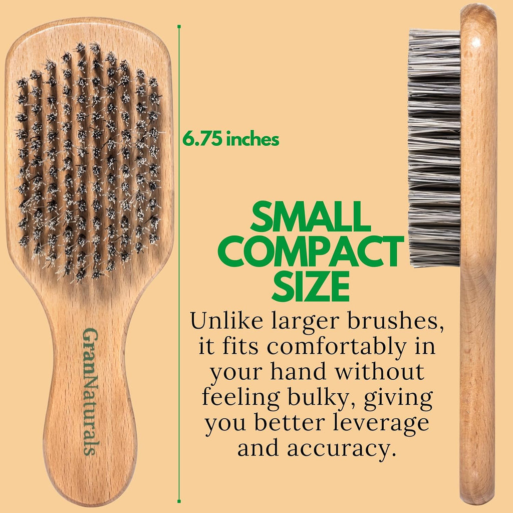 Hard Bristle Slick Back Hair Brush for Men & Women with Thick Curly Hair - Stiff Nylon Small Hairbrush for Smoothing, Waves, Beard, Fades, Locs, Dreads