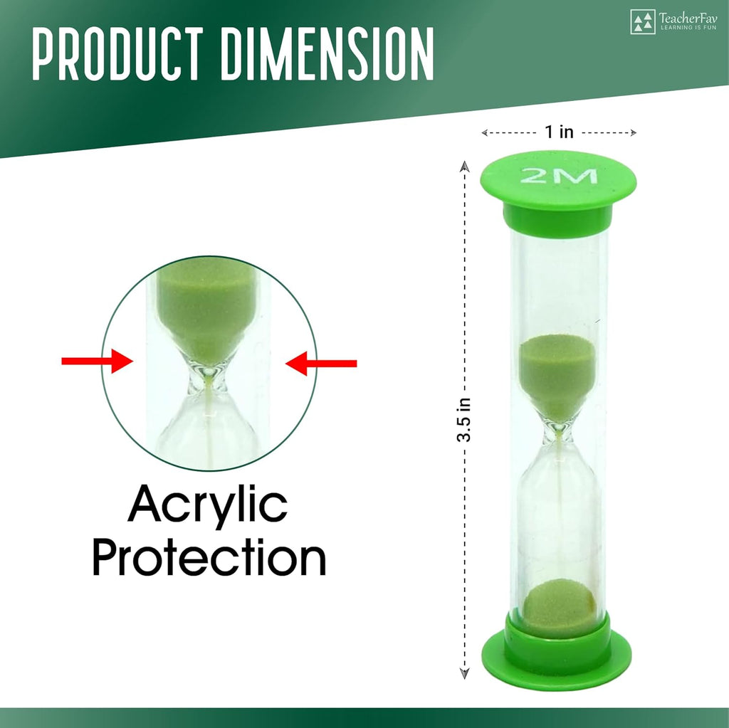 Sand Timer for Kids Set of 4 Small Colorful (Multi) Hour Glass Acrylic Covered Clock 1Min 2Min 3Min 5Min for Classroom, Home & Kids Room