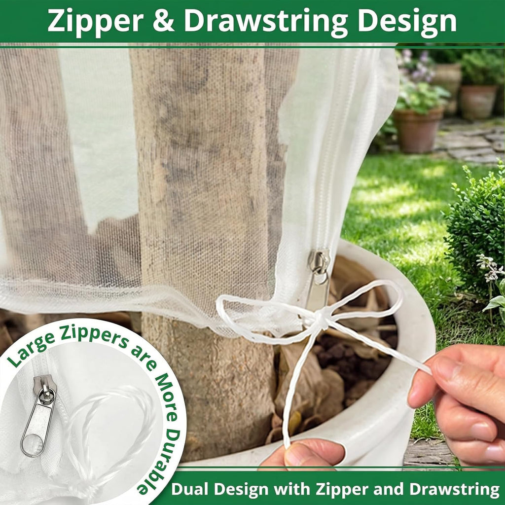 4 Pack Bird Netting for Garden Protection with Zipper & Drawstring, 2.3FT X 3.4FT Reusable Mosquito Net Plant Netting Cover for Fruit Tree Blueberry Bush Shrubs Vegetables Tomato